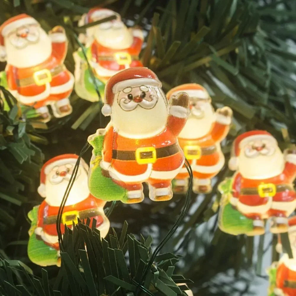Holiday Time 3-Function 18 Santa Clause Icon LED Christmas Lights Battery Power